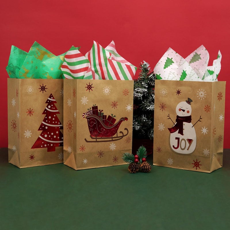 ROSYJUNE 120 Sheets Christmas Tissue Paper for Gift Bags, 20" x 14" Red Green White Wrapping Tissue Paper with 8 Different Designs for Christmas Gift Wrapping Holiday Decoration DIY Craft - Image 5